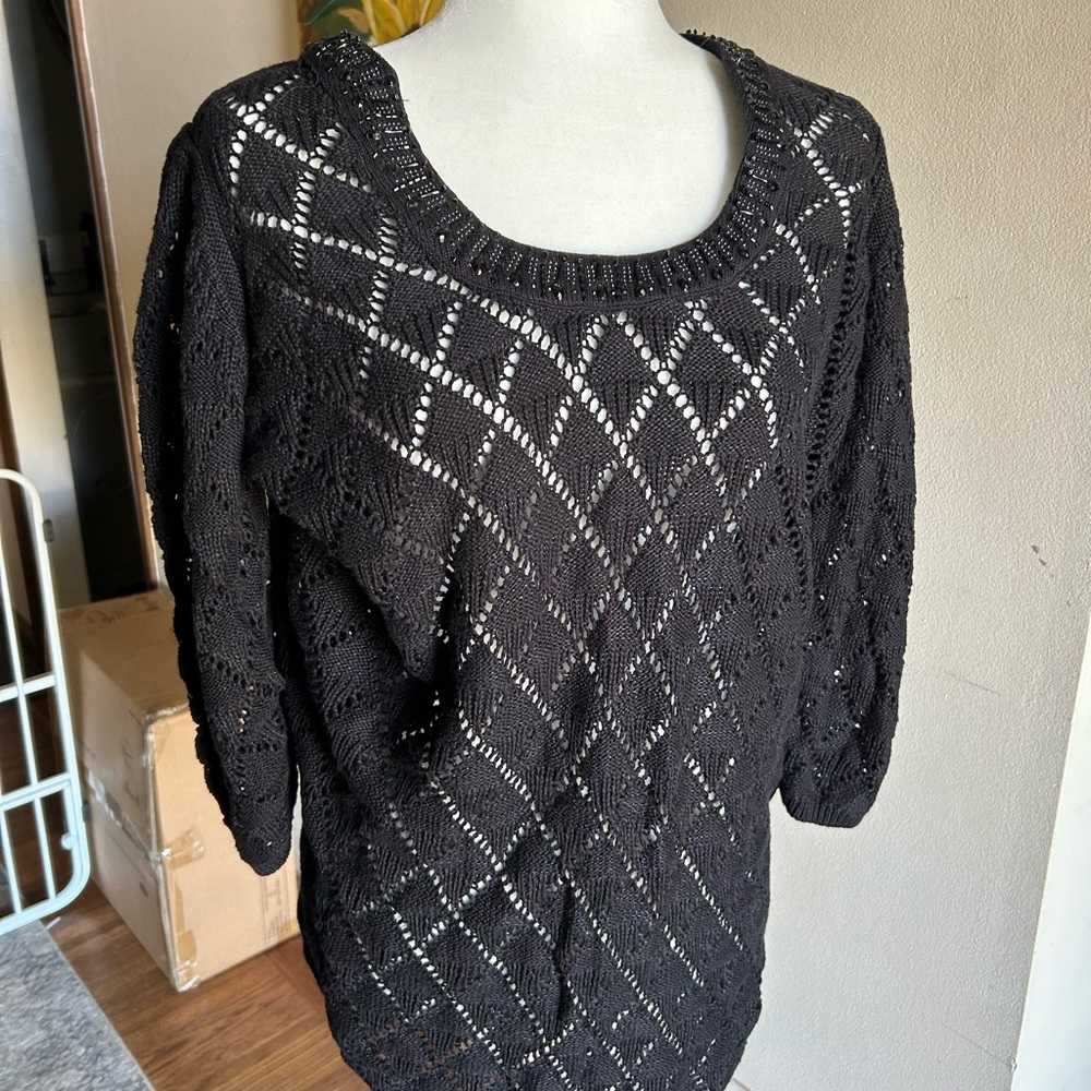 WHBM Black Mesh Sweater 2XL